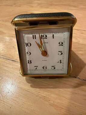 Vintage Sloan Travel Alarm Clock Wind-Up Made in Japan Black Clamshell Case